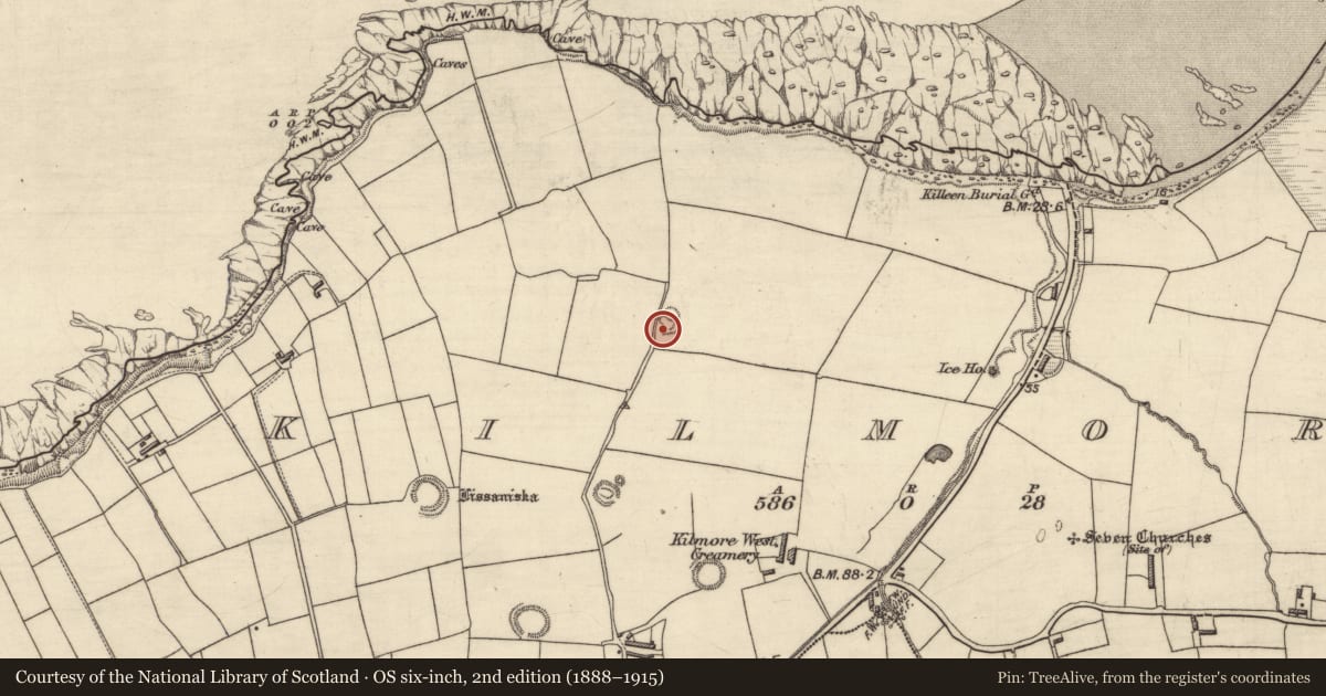 Ordnance Survey six-inch map, 2nd edition (1888–1915) covering the location of Mound, Kilmore, County Kerry, with a pin at the register's coordinates