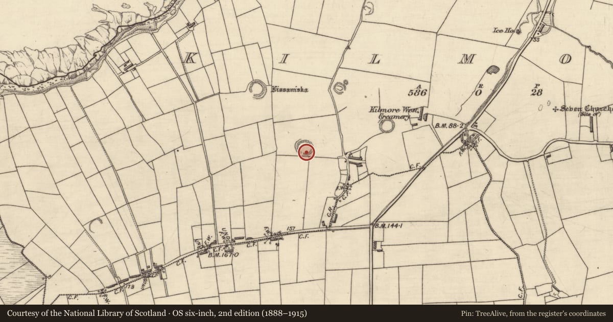 Ordnance Survey six-inch map, 2nd edition (1888–1915) covering the location of Souterrain, Kilmore, County Kerry, with a pin at the register's coordinates