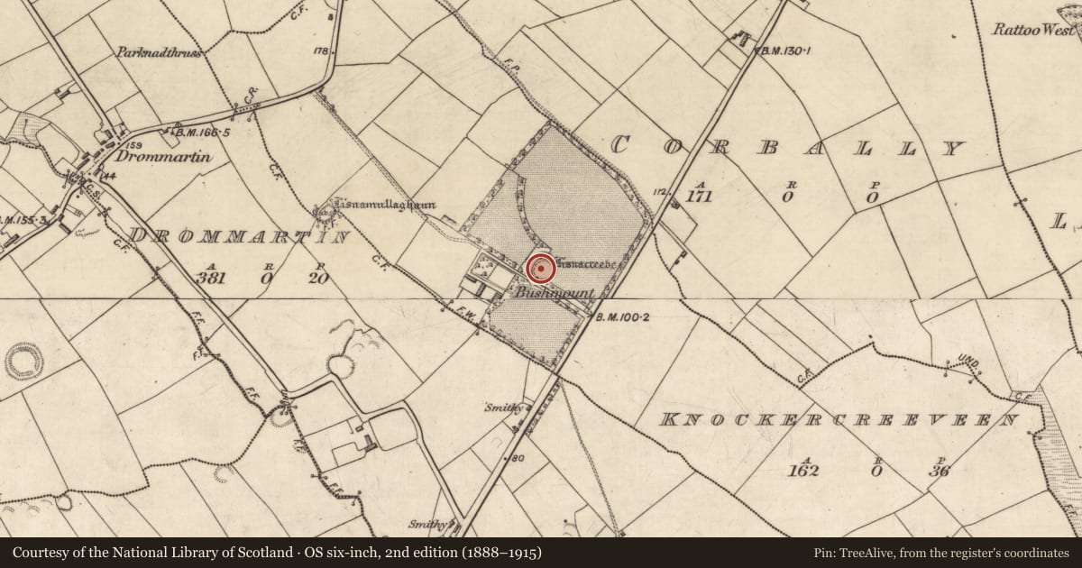 Ordnance Survey six-inch map, 2nd edition (1888–1915) covering the location of House - indeterminate date, Knockercreeveen, County Kerry, with a pin at the register's coordinates