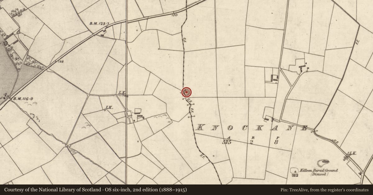 Ordnance Survey six-inch map, 2nd edition (1888–1915) covering the location of Souterrain, Knockane, County Kerry, with a pin at the register's coordinates