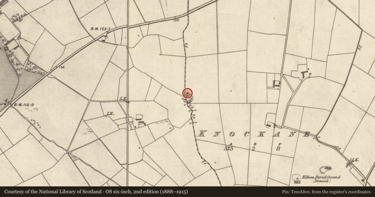 Ordnance Survey six-inch map, 2nd edition (1888–1915) covering the location of Mound, Knockane, County Kerry, with a pin at the register's coordinates