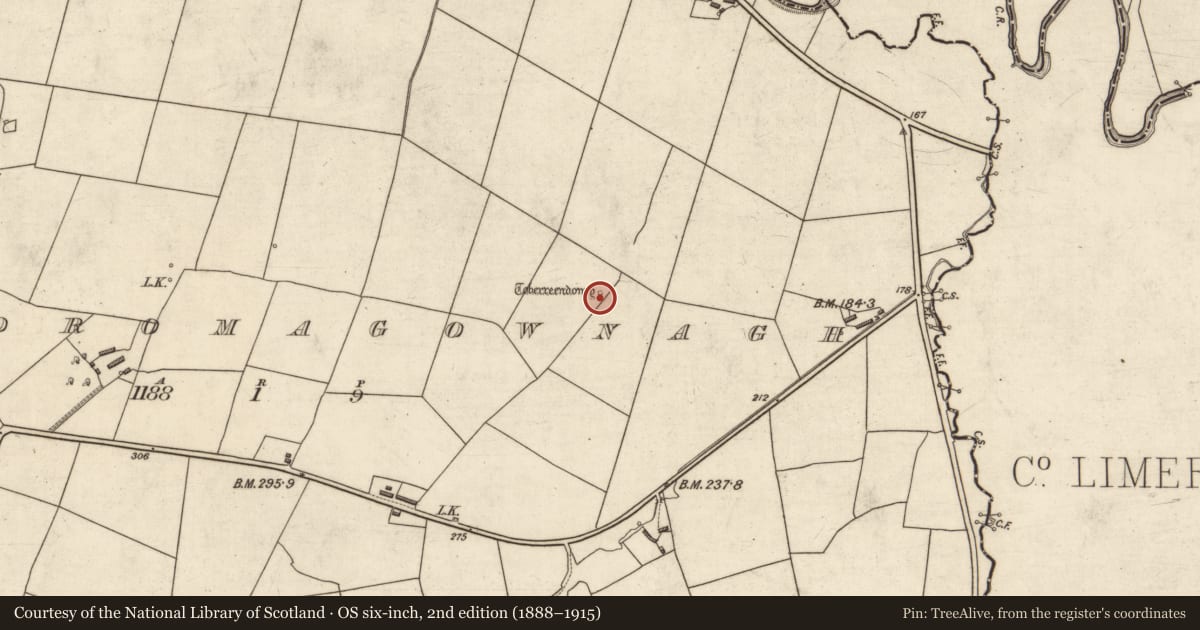Ordnance Survey six-inch map, 2nd edition (1888–1915) covering the location of Ritual site - holy well, Gortdromagownagh, County Kerry, with a pin at the register's coordinates