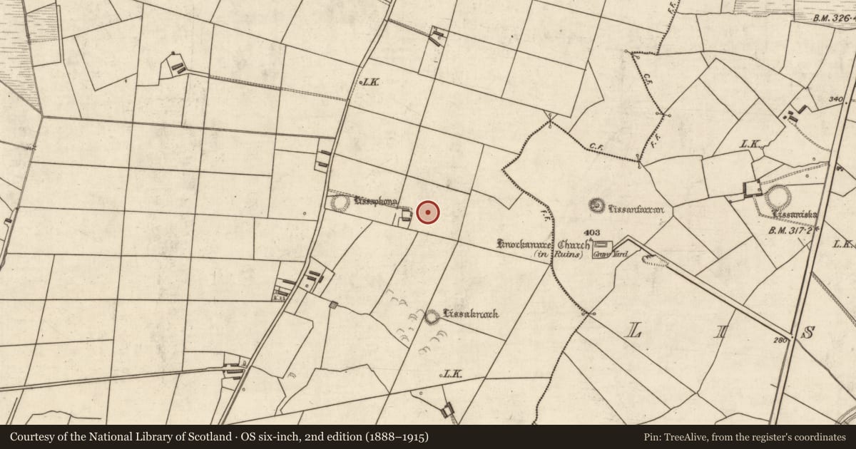 Ordnance Survey six-inch map, 2nd edition (1888–1915) covering the location of Ringfort - rath, Carhooearagh, County Kerry, with a pin at the register's coordinates