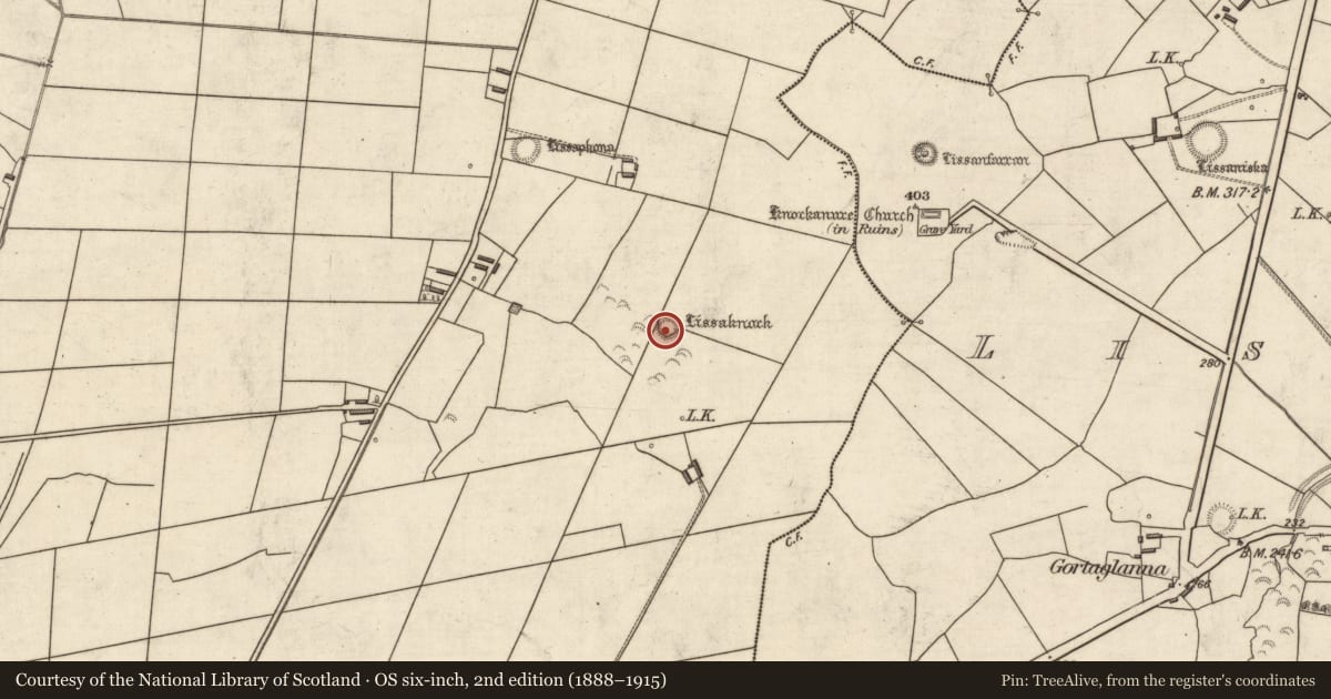Ordnance Survey six-inch map, 2nd edition (1888–1915) covering the location of Ringfort - rath, Carhooearagh, County Kerry, with a pin at the register's coordinates