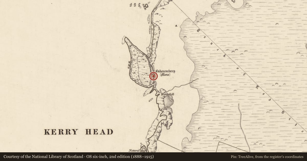 Ordnance Survey six-inch map, 2nd edition (1888–1915) covering the location of Hut site, Tiduff, County Kerry, with a pin at the register's coordinates