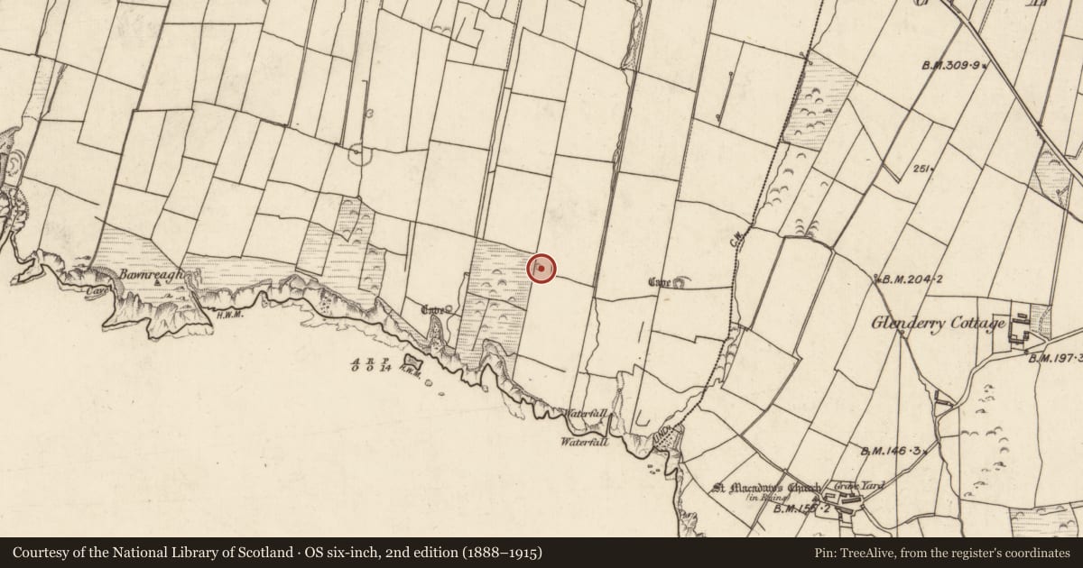 Ordnance Survey six-inch map, 2nd edition (1888–1915) covering the location of Mound, Tiduff, County Kerry, with a pin at the register's coordinates