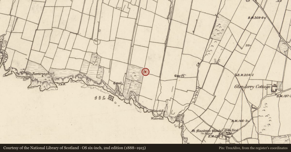 Ordnance Survey six-inch map, 2nd edition (1888–1915) covering the location of Mound, Tiduff, County Kerry, with a pin at the register's coordinates