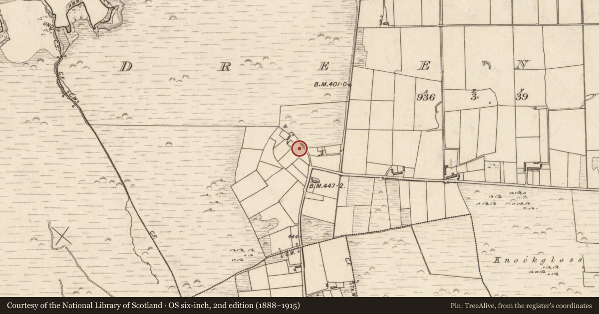 Ordnance Survey six-inch map, 2nd edition (1888–1915) covering the location of Signal tower, Dreenagh, County Kerry, with a pin at the register's coordinates