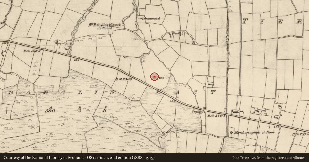 Ordnance Survey six-inch map, 2nd edition (1888–1915) covering the location of Ringfort - rath, Glandahalin East, County Kerry, with a pin at the register's coordinates