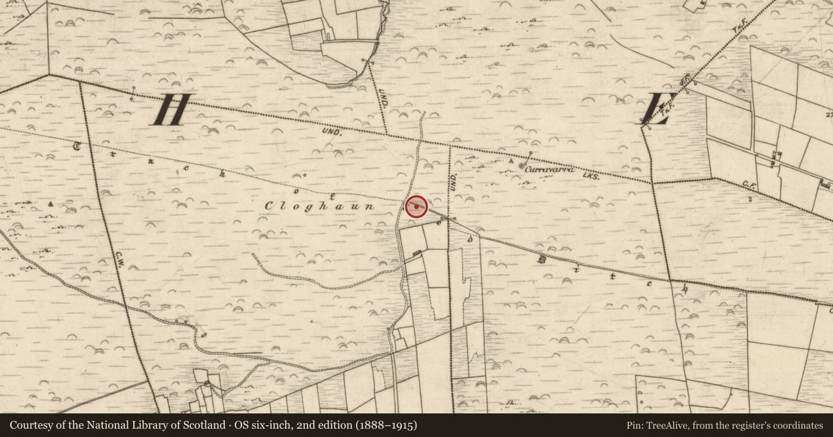 Ordnance Survey six-inch map, 2nd edition (1888–1915) covering the location of Linear earthwork, County Kerry, with a pin at the register's coordinates