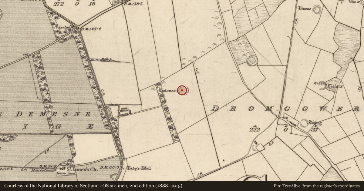 Ordnance Survey six-inch map, 2nd edition (1888–1915) covering the location of Souterrain, Dirtane, County Kerry, with a pin at the register's coordinates