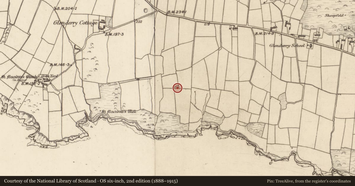 Ordnance Survey six-inch map, 2nd edition (1888–1915) covering the location of House - indeterminate date, Glenderry, County Kerry, with a pin at the register's coordinates