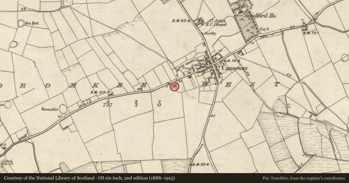 Ordnance Survey six-inch map, 2nd edition (1888–1915) covering the location of Ringfort - rath, Dromkeen West, County Kerry, with a pin at the register's coordinates