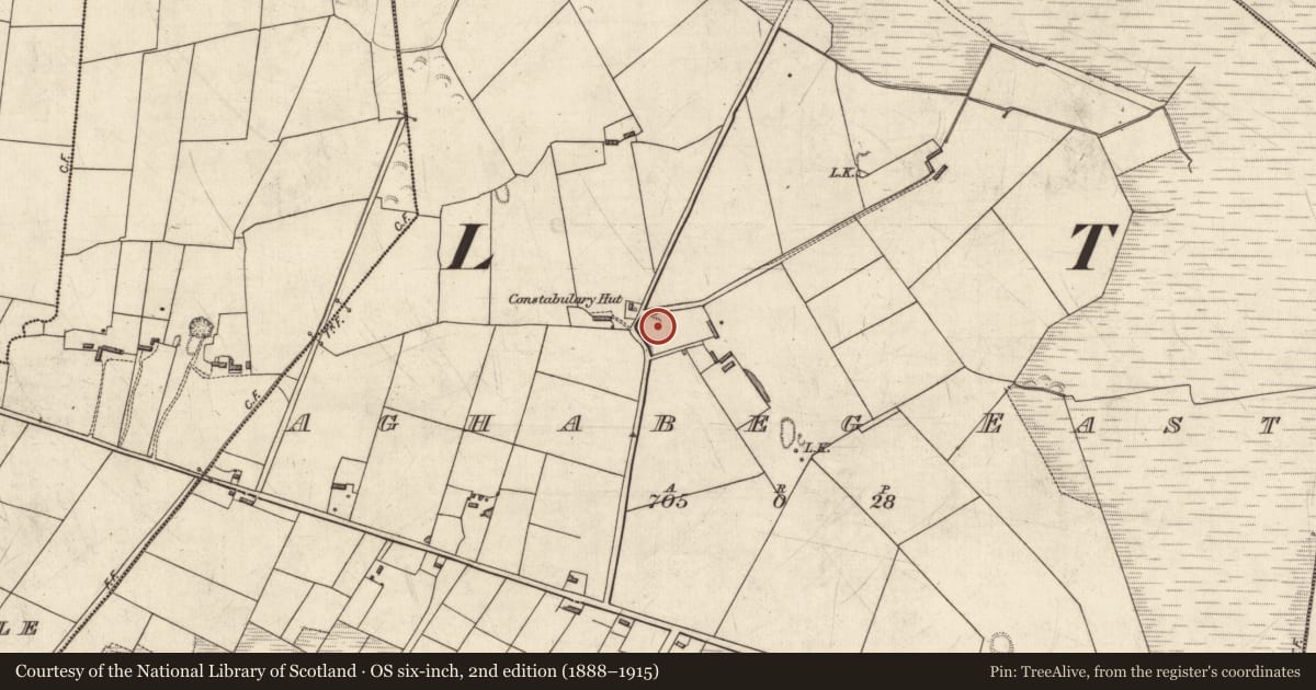 Ordnance Survey six-inch map, 2nd edition (1888–1915) covering the location of Ringfort - rath, Aghabeg East, County Kerry, with a pin at the register's coordinates