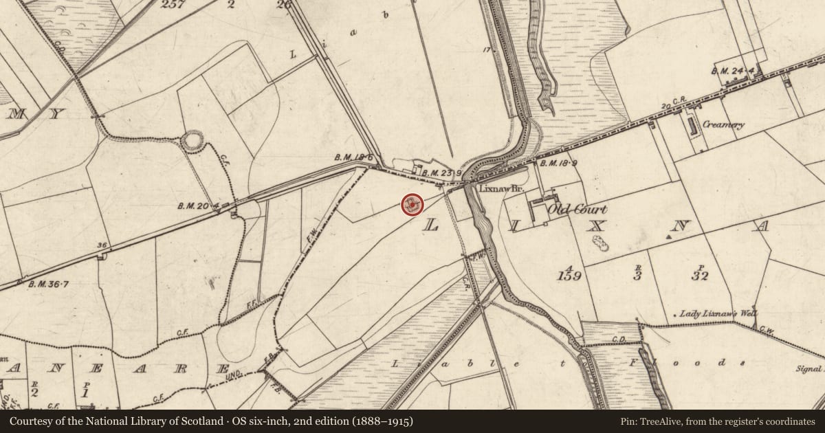 Ordnance Survey six-inch map, 2nd edition (1888–1915) covering the location of Hermitage, Lixnaw, County Kerry, with a pin at the register's coordinates