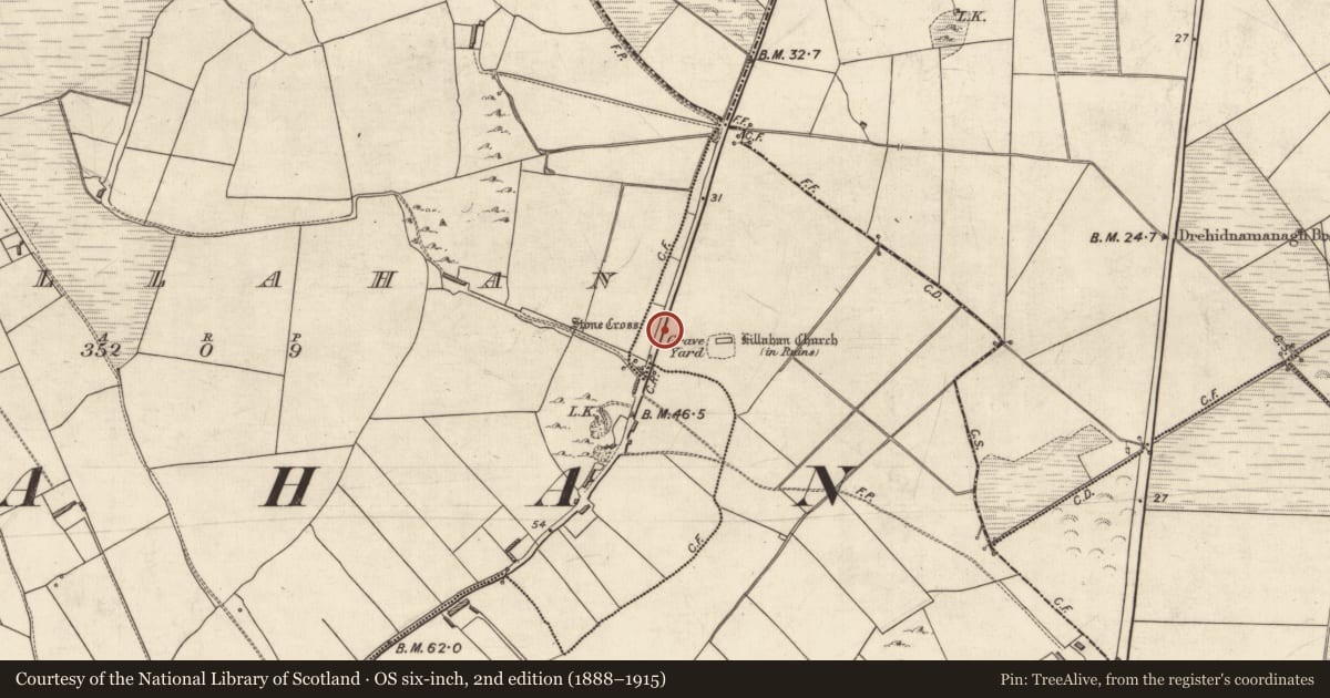 Ordnance Survey six-inch map, 2nd edition (1888–1915) covering the location of Cross - High cross (present location), Tonaknock, County Kerry, with a pin at the register's coordinates