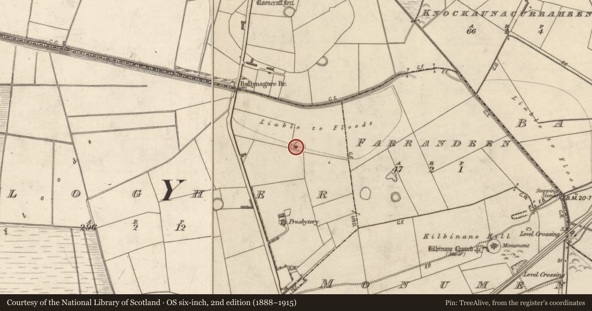 Ordnance Survey six-inch map, 2nd edition (1888–1915) covering the location of Enclosure, Clogher, County Kerry, with a pin at the register's coordinates
