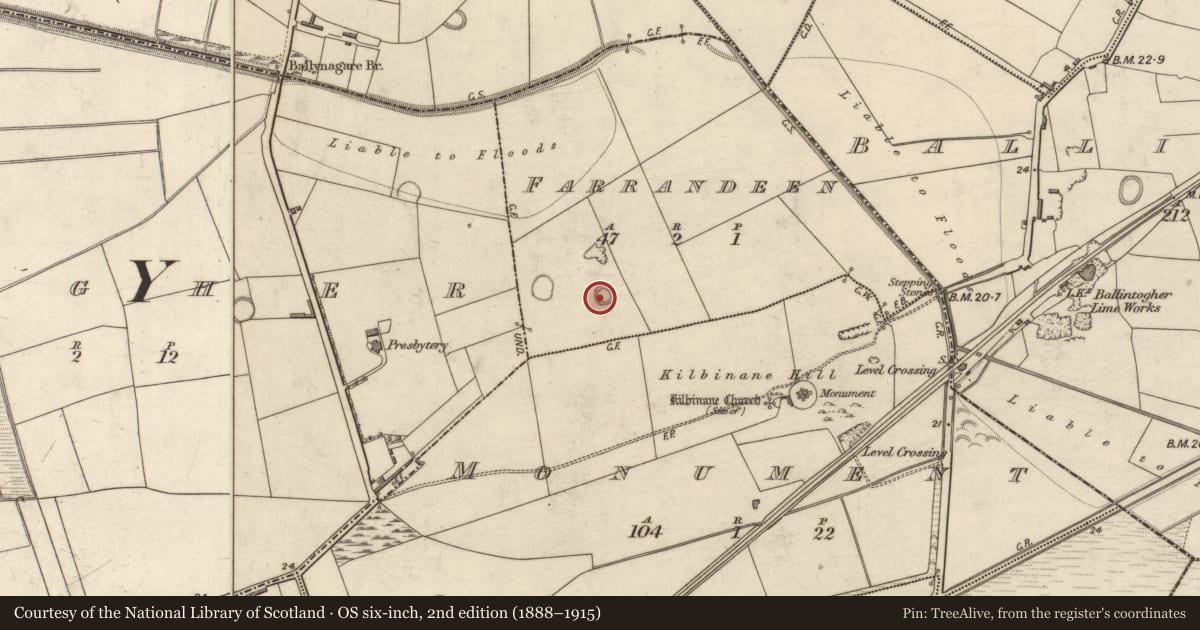 Ordnance Survey six-inch map, 2nd edition (1888–1915) covering the location of Souterrain, Farrandeen, County Kerry, with a pin at the register's coordinates