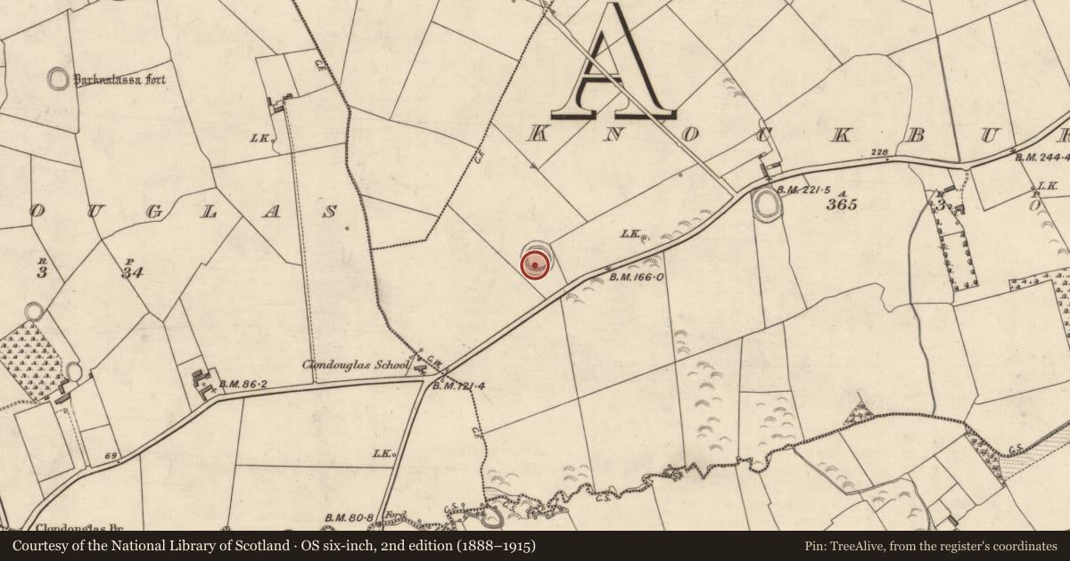 Ordnance Survey six-inch map, 2nd edition (1888–1915) covering the location of Ringfort - rath, Knockburrane, County Kerry, with a pin at the register's coordinates