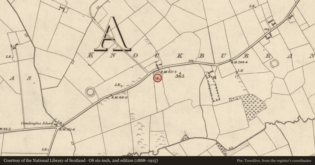 Ordnance Survey six-inch map, 2nd edition (1888–1915) covering the location of Ringfort - rath, Knockburrane, County Kerry, with a pin at the register's coordinates