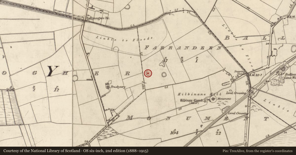 Ordnance Survey six-inch map, 2nd edition (1888–1915) covering the location of Mound, Farrandeen, County Kerry, with a pin at the register's coordinates