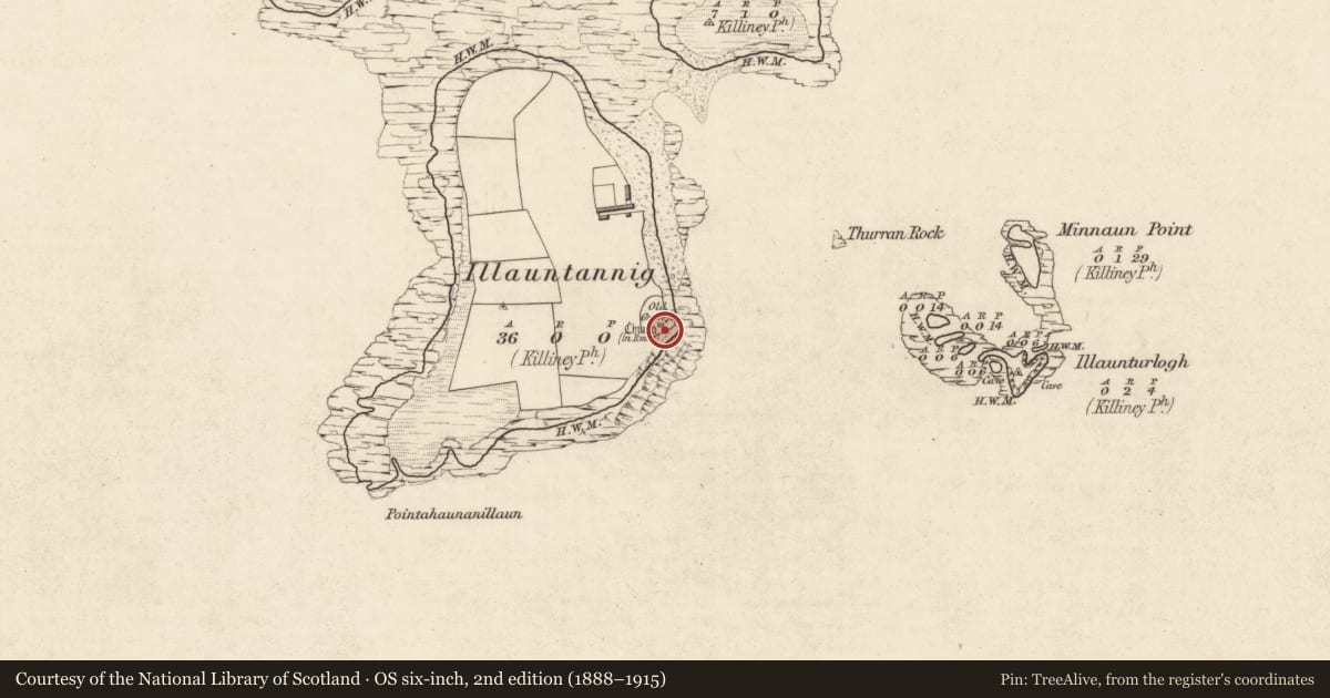 Ordnance Survey six-inch map, 2nd edition (1888–1915) covering the location of Midden, Illauntannig, County Kerry, with a pin at the register's coordinates