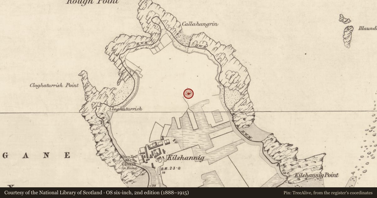 Ordnance Survey six-inch map, 2nd edition (1888–1915) covering the location of Barracks, Kilshannig, County Kerry, with a pin at the register's coordinates