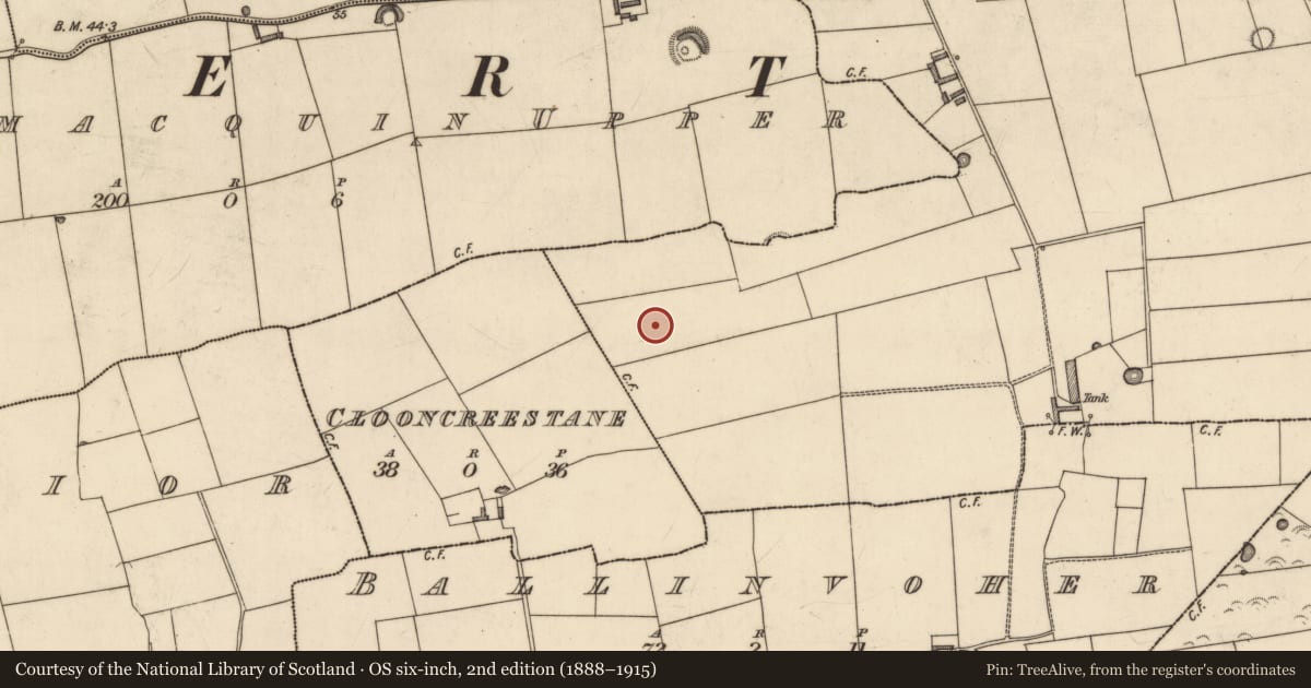 Ordnance Survey six-inch map, 2nd edition (1888–1915) covering the location of Enclosure, Garrynaneaskagh, County Kerry, with a pin at the register's coordinates