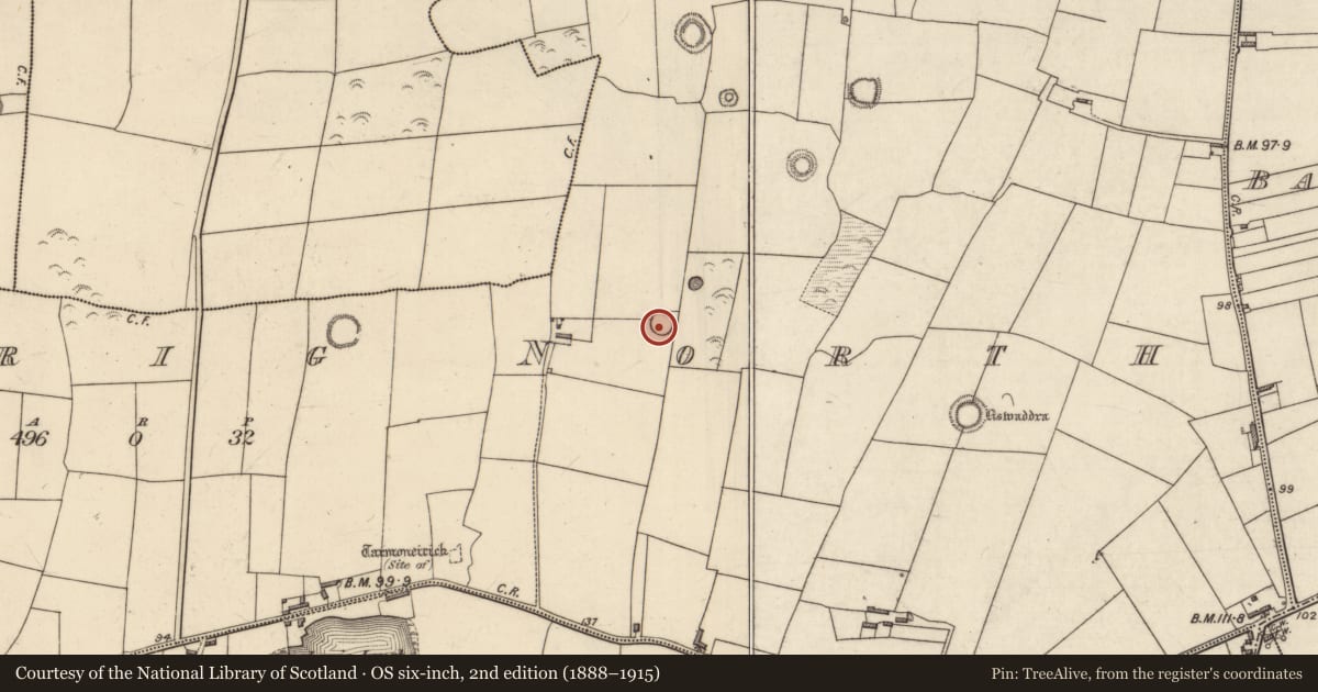 Ordnance Survey six-inch map, 2nd edition (1888–1915) covering the location of Enclosure, Lerrig North, County Kerry, with a pin at the register's coordinates