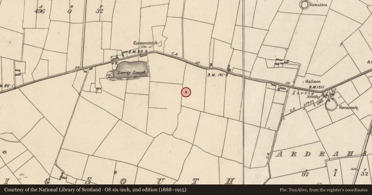 Ordnance Survey six-inch map, 2nd edition (1888–1915) covering the location of Souterrain, Lerrig South, County Kerry, with a pin at the register's coordinates