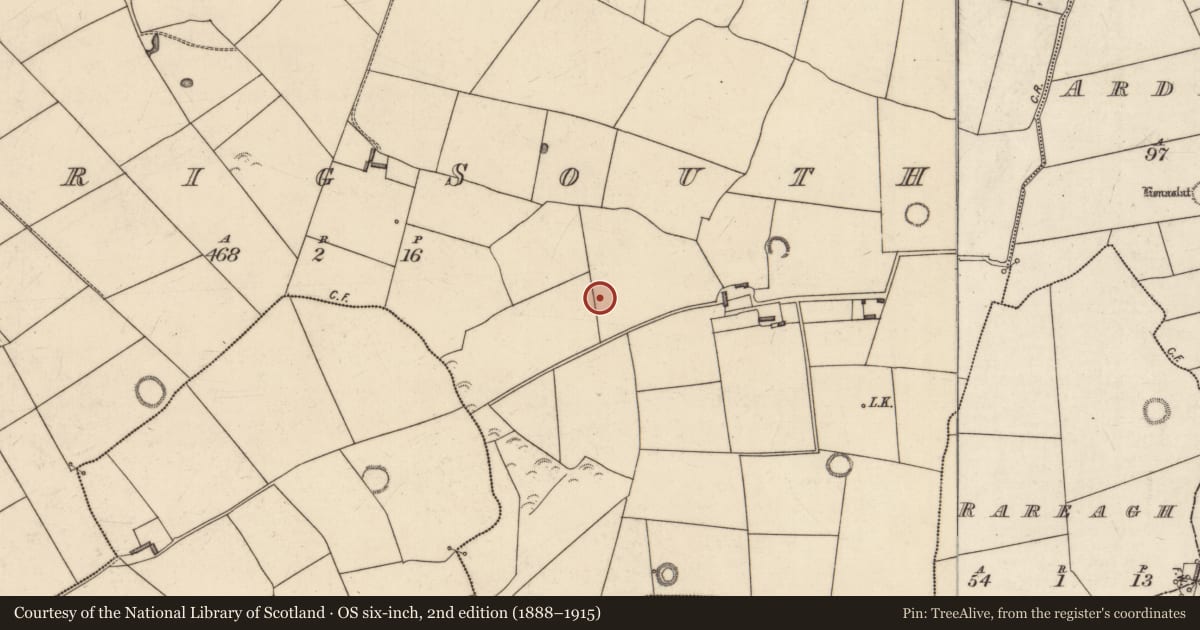 Ordnance Survey six-inch map, 2nd edition (1888–1915) covering the location of Standing stone, Lerrig South, County Kerry, with a pin at the register's coordinates