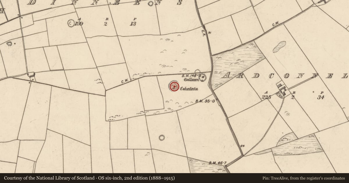 Ordnance Survey six-inch map, 2nd edition (1888–1915) covering the location of Ringfort - cashel, Killeacle, County Kerry, with a pin at the register's coordinates