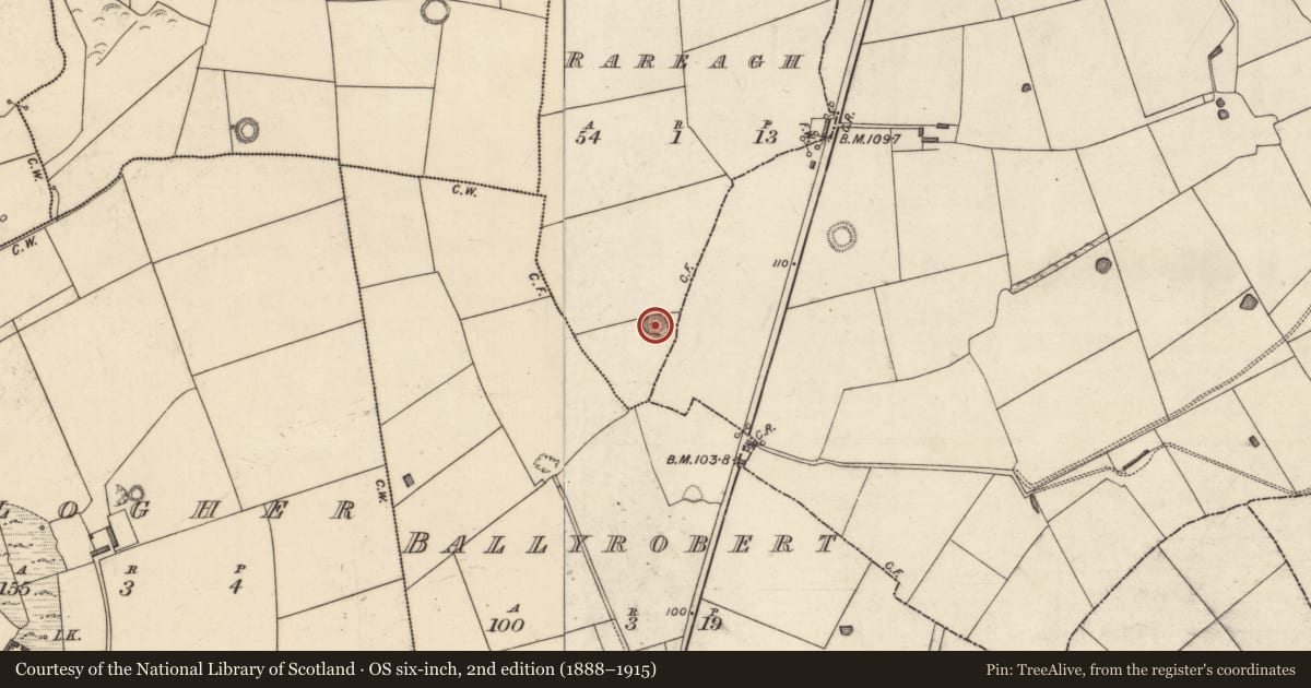 Ordnance Survey six-inch map, 2nd edition (1888–1915) covering the location of Enclosure, Rareagh, County Kerry, with a pin at the register's coordinates
