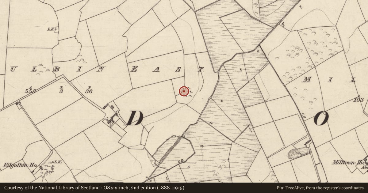 Ordnance Survey six-inch map, 2nd edition (1888–1915) covering the location of Mound, Kilgulbin East, County Kerry, with a pin at the register's coordinates