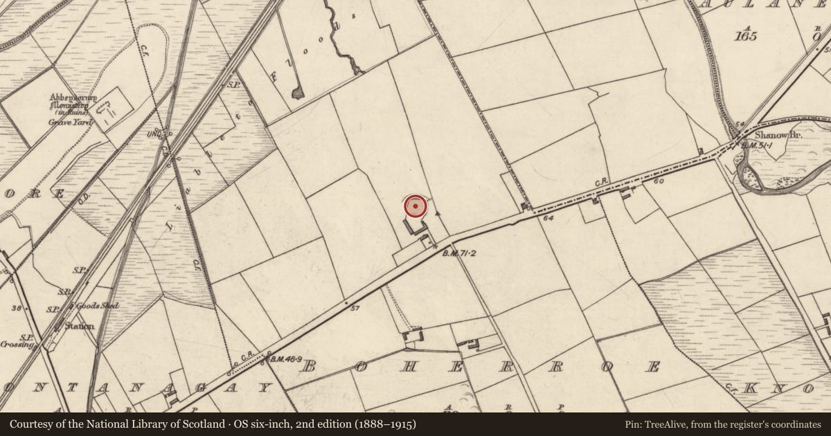 Ordnance Survey six-inch map, 2nd edition (1888–1915) covering the location of Enclosure, Boherroe, County Kerry, with a pin at the register's coordinates