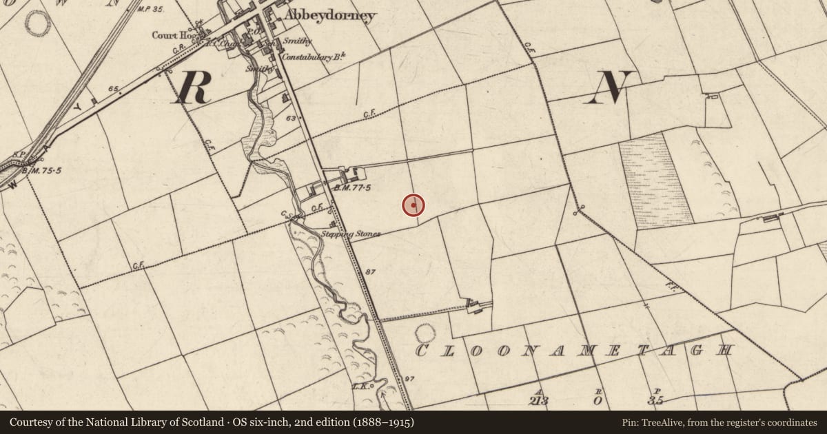 Ordnance Survey six-inch map, 2nd edition (1888–1915) covering the location of Enclosure, Cloonametagh, County Kerry, with a pin at the register's coordinates