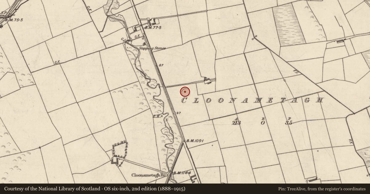 Ordnance Survey six-inch map, 2nd edition (1888–1915) covering the location of Ringfort - rath, Cloonametagh, County Kerry, with a pin at the register's coordinates