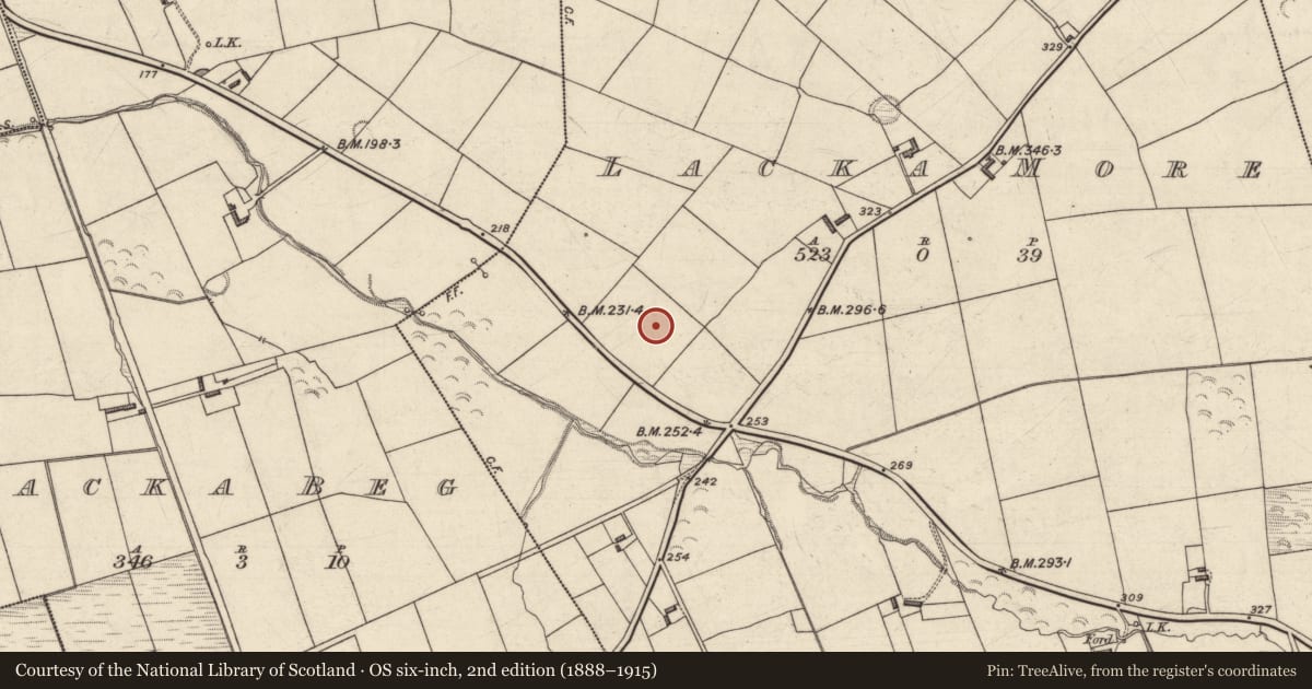 Ordnance Survey six-inch map, 2nd edition (1888–1915) covering the location of Enclosure, Lacka More, County Kerry, with a pin at the register's coordinates