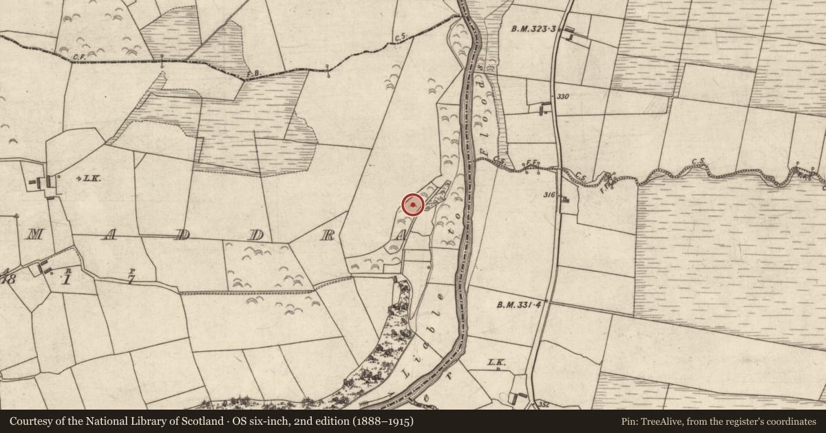 Ordnance Survey six-inch map, 2nd edition (1888–1915) covering the location of Enclosure, Braumaddra, County Kerry, with a pin at the register's coordinates