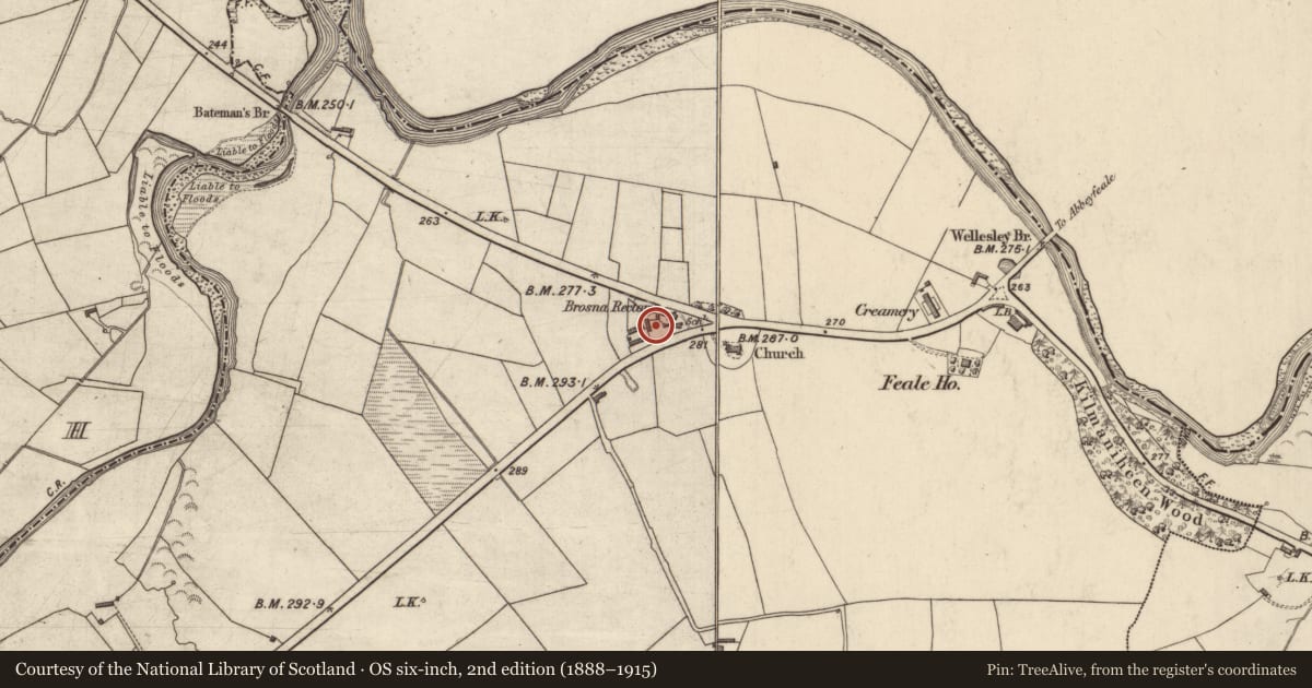 Ordnance Survey six-inch map, 2nd edition (1888–1915) covering the location of Graveyard, Kilmaniheen West, County Kerry, with a pin at the register's coordinates