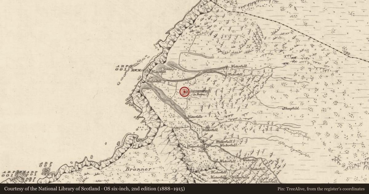Ordnance Survey six-inch map, 2nd edition (1888–1915) covering the location of Building, Baile Na Habha (TC Cill Chuáin), County Kerry, with a pin at the register's coordinates