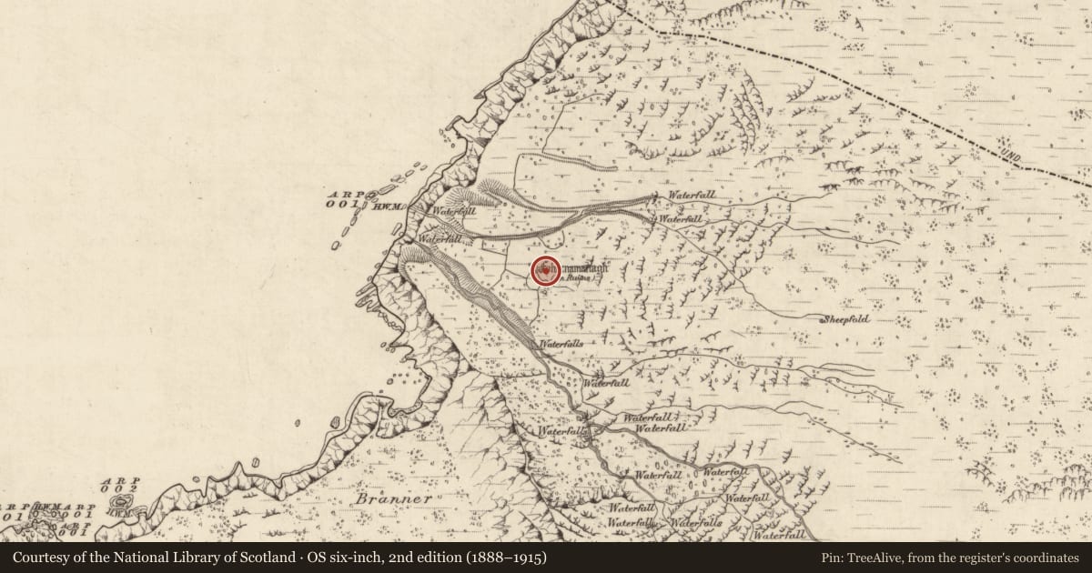 Ordnance Survey six-inch map, 2nd edition (1888–1915) covering the location of Clochan, Baile Na Habha (TC Cill Chuáin), County Kerry, with a pin at the register's coordinates