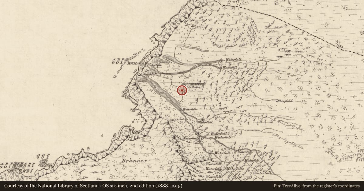 Ordnance Survey six-inch map, 2nd edition (1888–1915) covering the location of Souterrain, Baile Na Habha (TC Cill Chuáin), County Kerry, with a pin at the register's coordinates