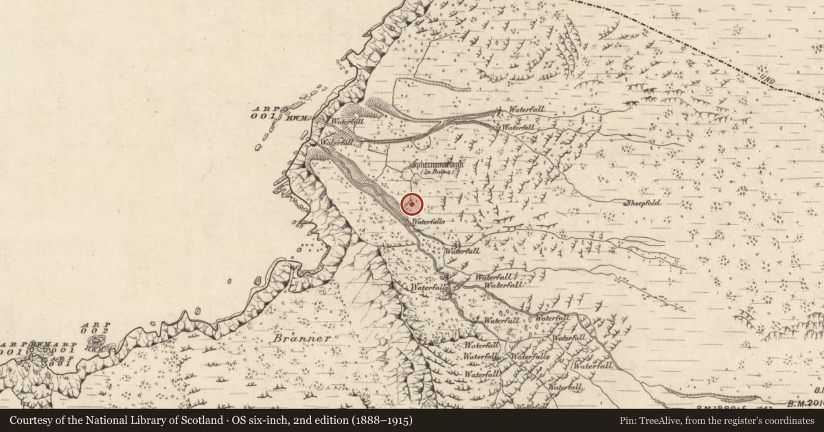 Ordnance Survey six-inch map, 2nd edition (1888–1915) covering the location of Hut site, Baile Na Habha (TC Cill Chuáin), County Kerry, with a pin at the register's coordinates