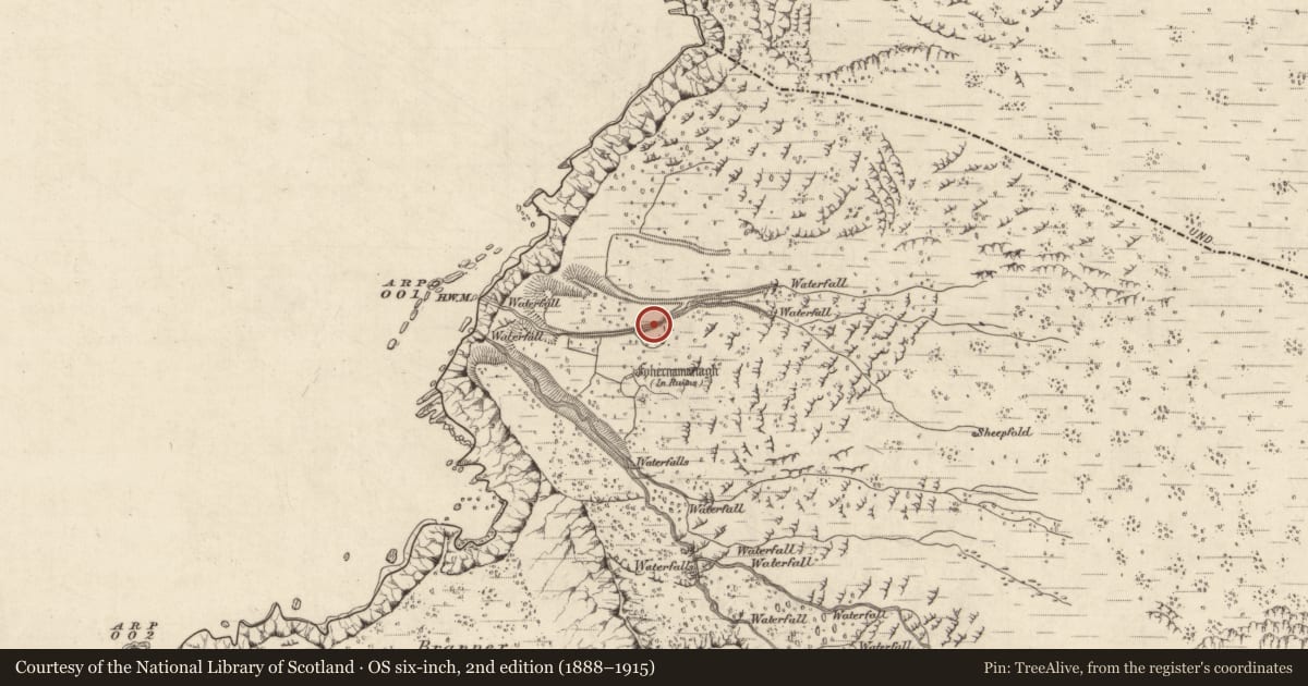 Ordnance Survey six-inch map, 2nd edition (1888–1915) covering the location of Mound, Baile Na Habha (TC Cill Chuáin), County Kerry, with a pin at the register's coordinates