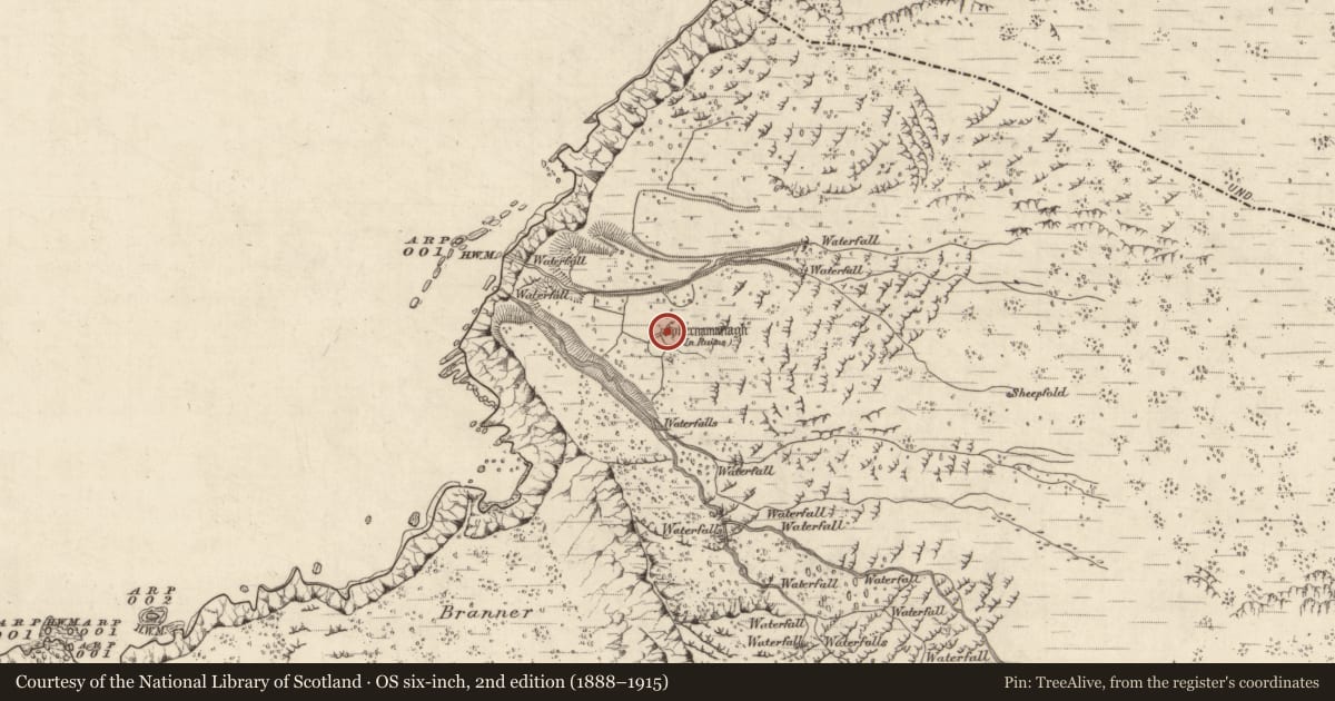 Ordnance Survey six-inch map, 2nd edition (1888–1915) covering the location of Clochan, Baile Na Habha (TC Cill Chuáin), County Kerry, with a pin at the register's coordinates