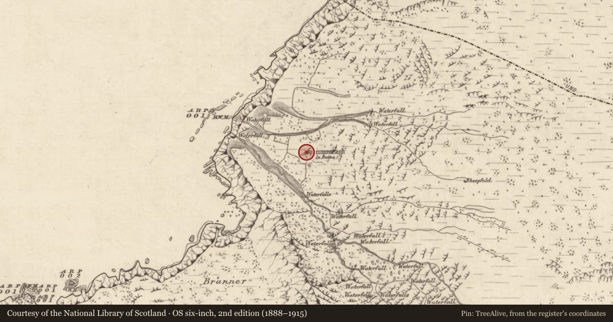Ordnance Survey six-inch map, 2nd edition (1888–1915) covering the location of Clochan, Baile Na Habha (TC Cill Chuáin), County Kerry, with a pin at the register's coordinates