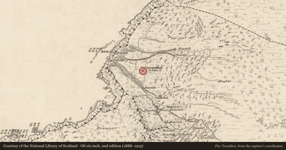 Ordnance Survey six-inch map, 2nd edition (1888–1915) covering the location of Hut site, Baile Na Habha (TC Cill Chuáin), County Kerry, with a pin at the register's coordinates
