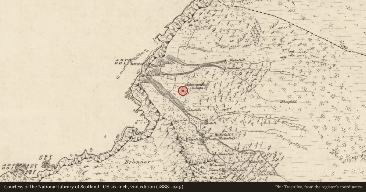 Ordnance Survey six-inch map, 2nd edition (1888–1915) covering the location of Building, Baile Na Habha (TC Cill Chuáin), County Kerry, with a pin at the register's coordinates