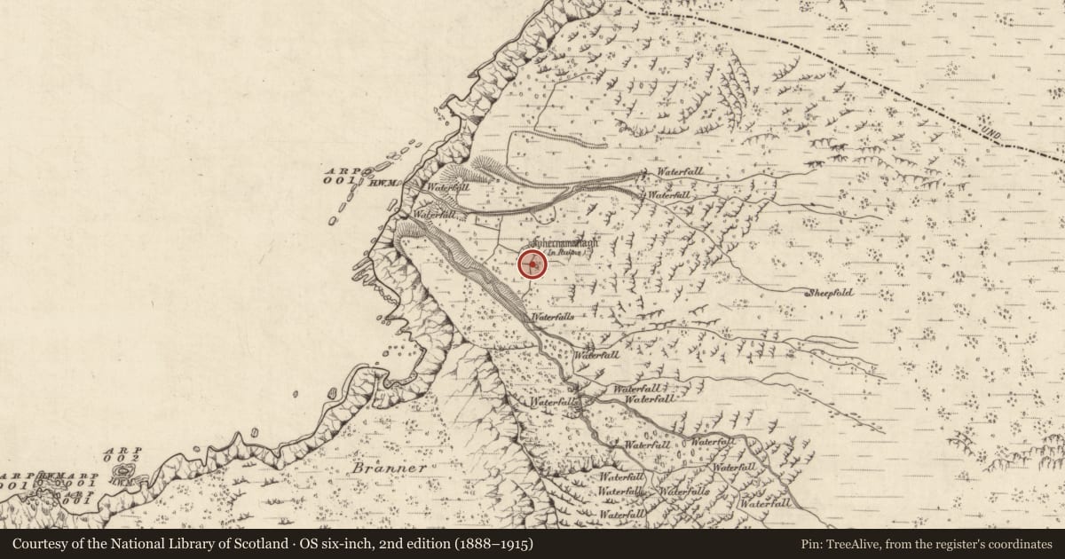 Ordnance Survey six-inch map, 2nd edition (1888–1915) covering the location of Building, Baile Na Habha (TC Cill Chuáin), County Kerry, with a pin at the register's coordinates